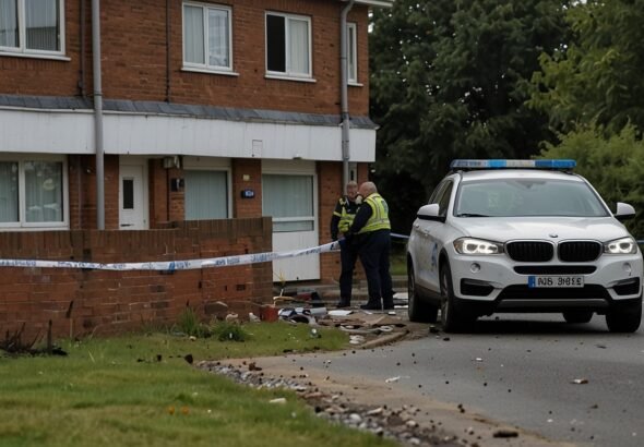 Emergency services respond at the Bede House Care Home in Sunderland, England, where a BMW crashed into the building after a police chase, causing significant damage and loss of life in July 2025.