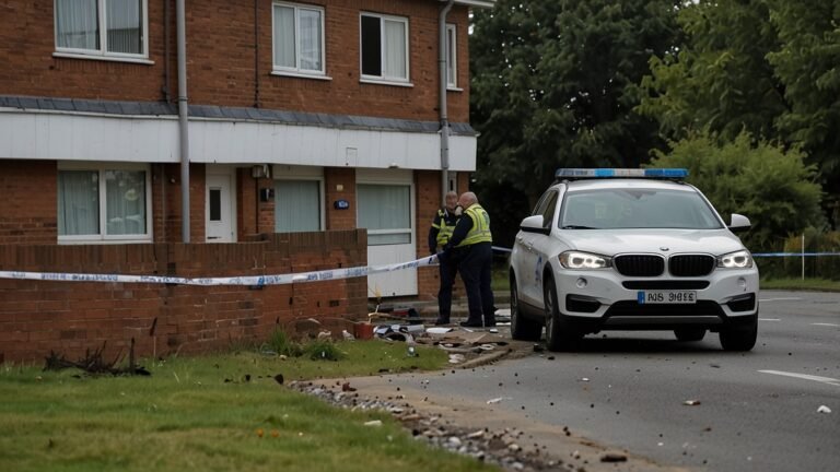 Emergency services respond at the Bede House Care Home in Sunderland, England, where a BMW crashed into the building after a police chase, causing significant damage and loss of life in July 2025.
