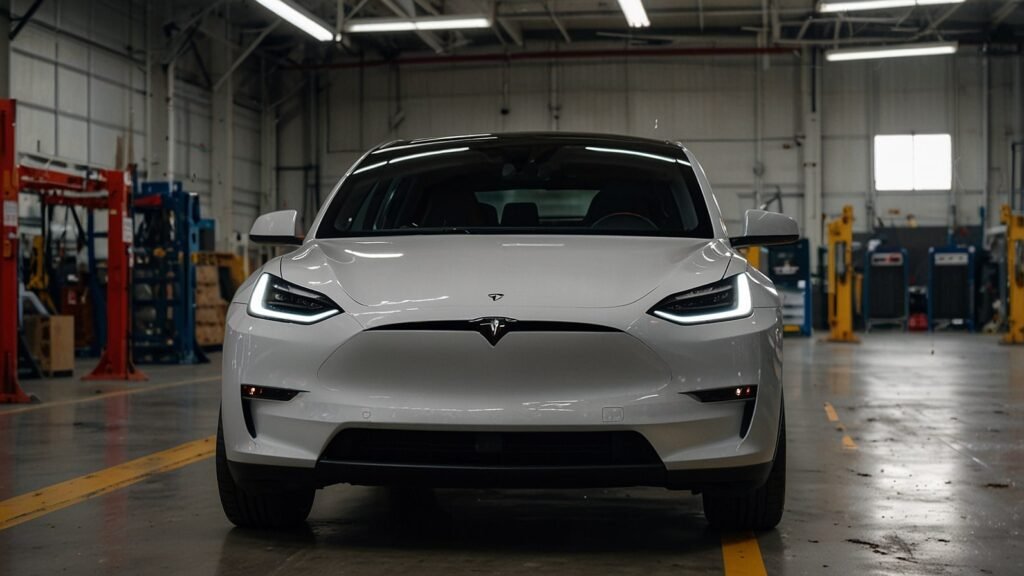 Sleek 2026 Tesla Model Y Juniper electric SUV in Quicksilver color, showcasing refreshed front fascia with full-width LED light bar and aerodynamic upgrades.
