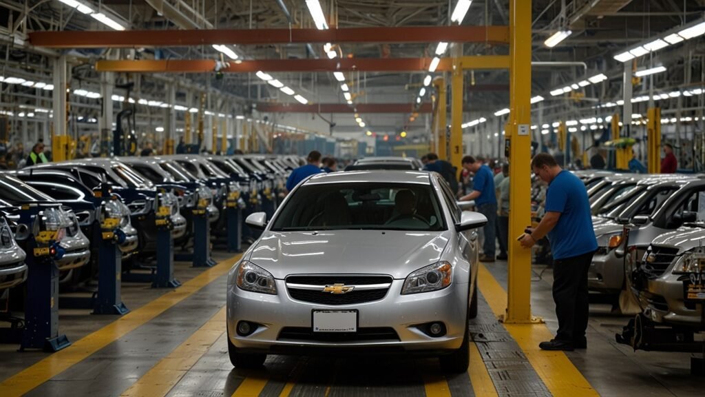 Graphic of US auto parts tariffs showing supply chain issues with car parts, semiconductors, and a US map in 2025