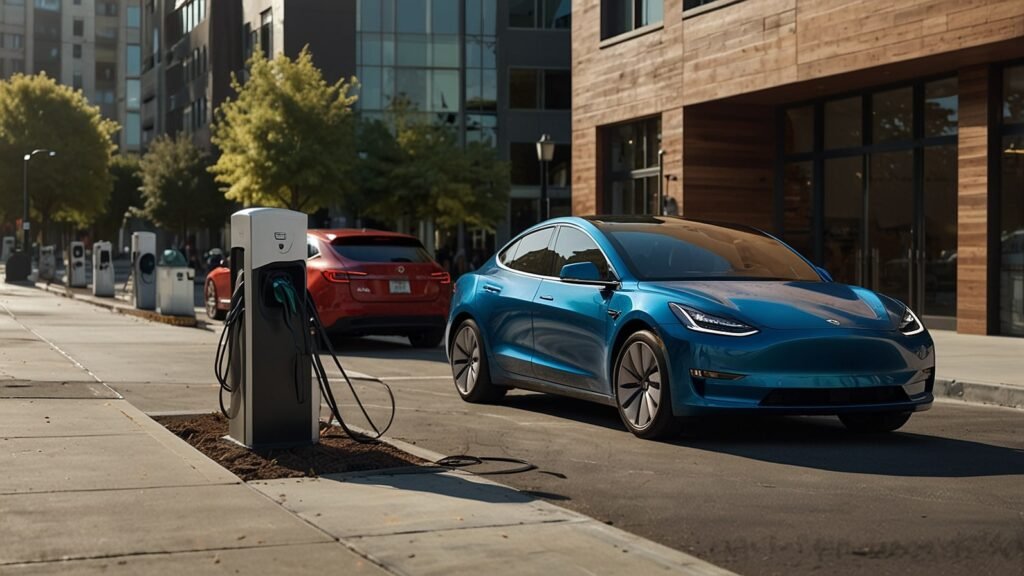 Graphic of 2025 EV sales boom in USA with Tesla Model Y, Hyundai IONIQ 5, and tax credit chart