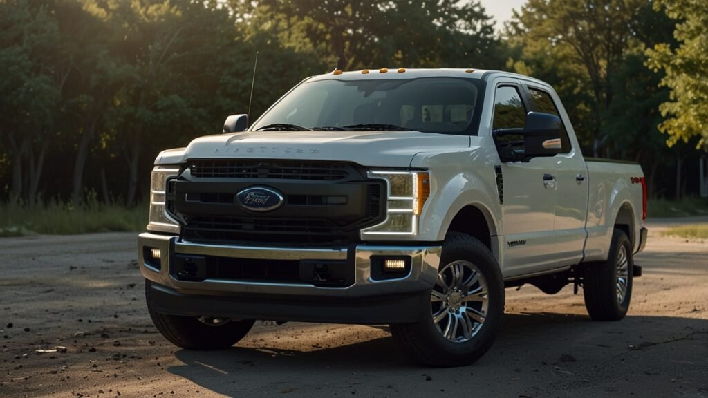 Close-up of a Ford F-250 Super Duty’s rearview camera display showing a distorted image, highlighting the 2025 recall issue affecting 1.9 million Ford vehicles.