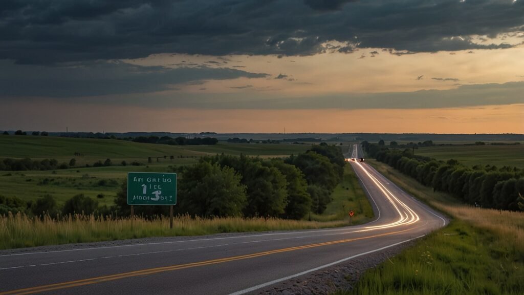 A clear view of a North Dakota interstate highway with a newly installed 80 MPH speed limit sign under a wide, open prairie sky.