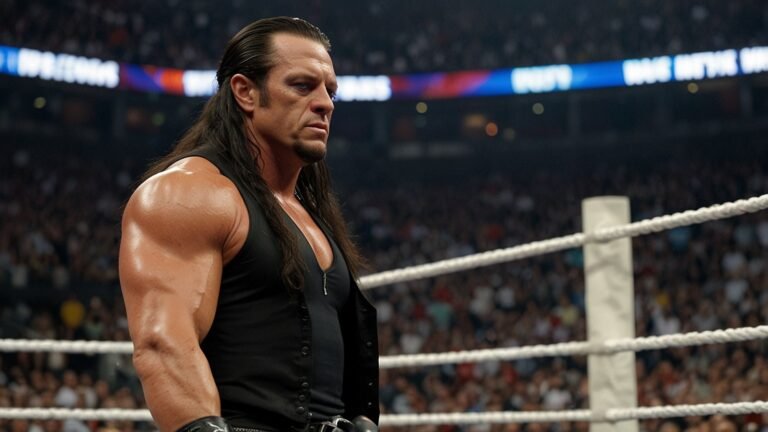 The Undertaker delivers a Tombstone Piledriver to Shawn Michaels in their epic WrestleMania 25 match, with a packed stadium crowd in the background.