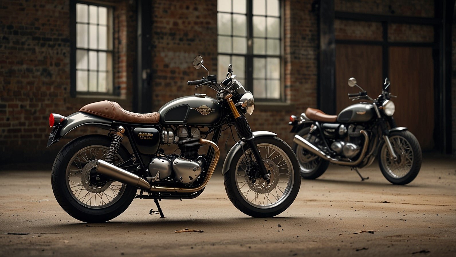 Triumph Thruxton 400 and Brat Tracker motorcycles showcased in a retro-inspired urban setting, highlighting their record-breaking sales in September 2025.