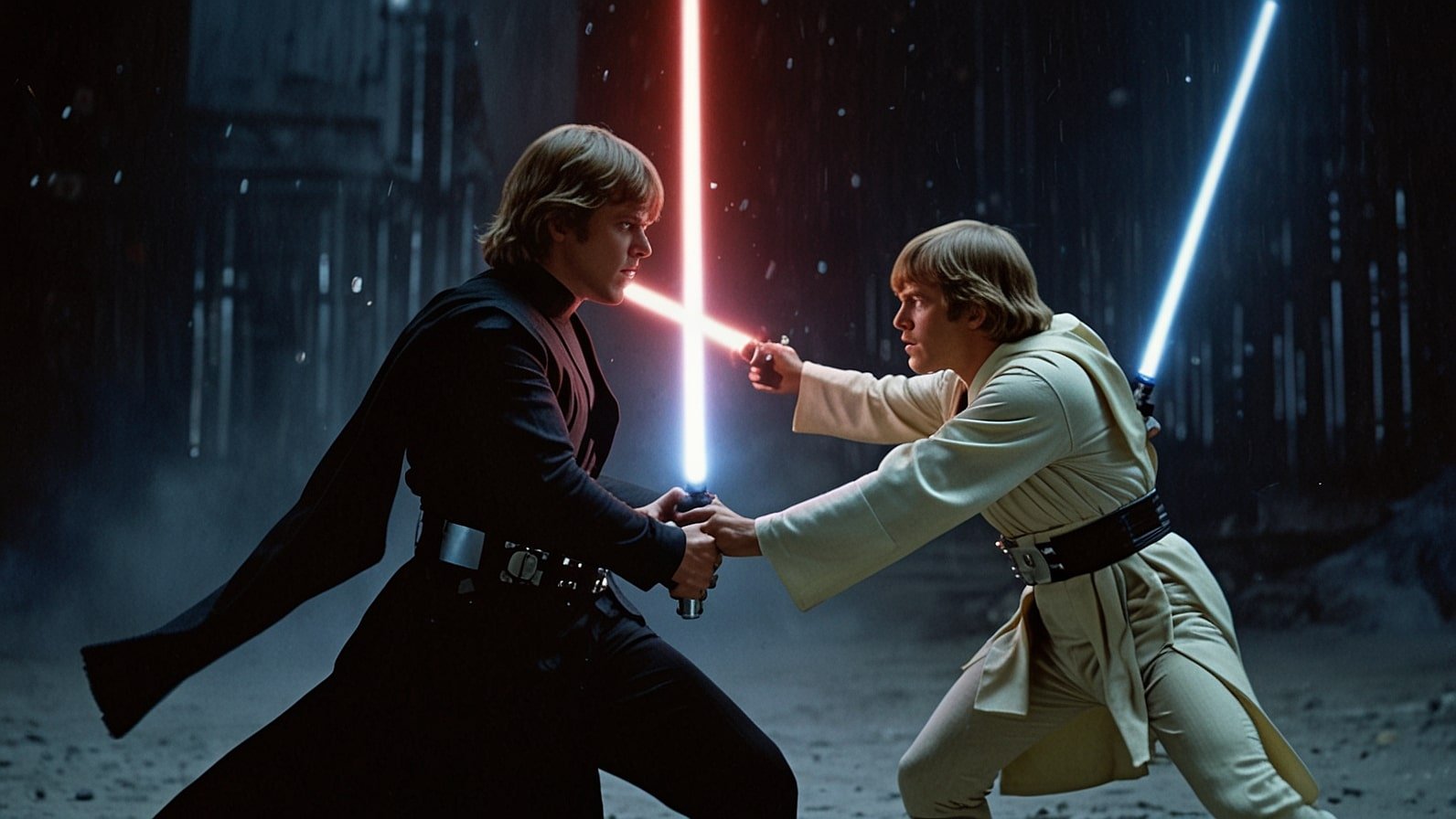 Luke Skywalker and Darth Vader clash in a dramatic lightsaber duel on Cloud City in Star Wars: Episode V – The Empire Strikes Back.