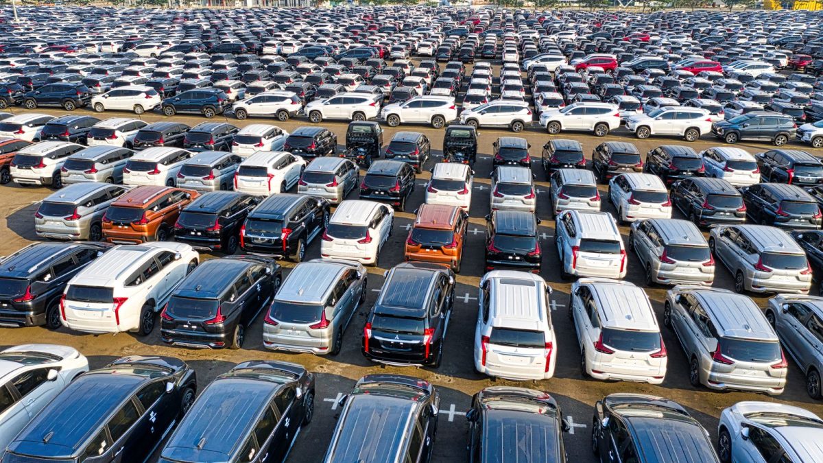 Cars moving along a vehicle factory production line
